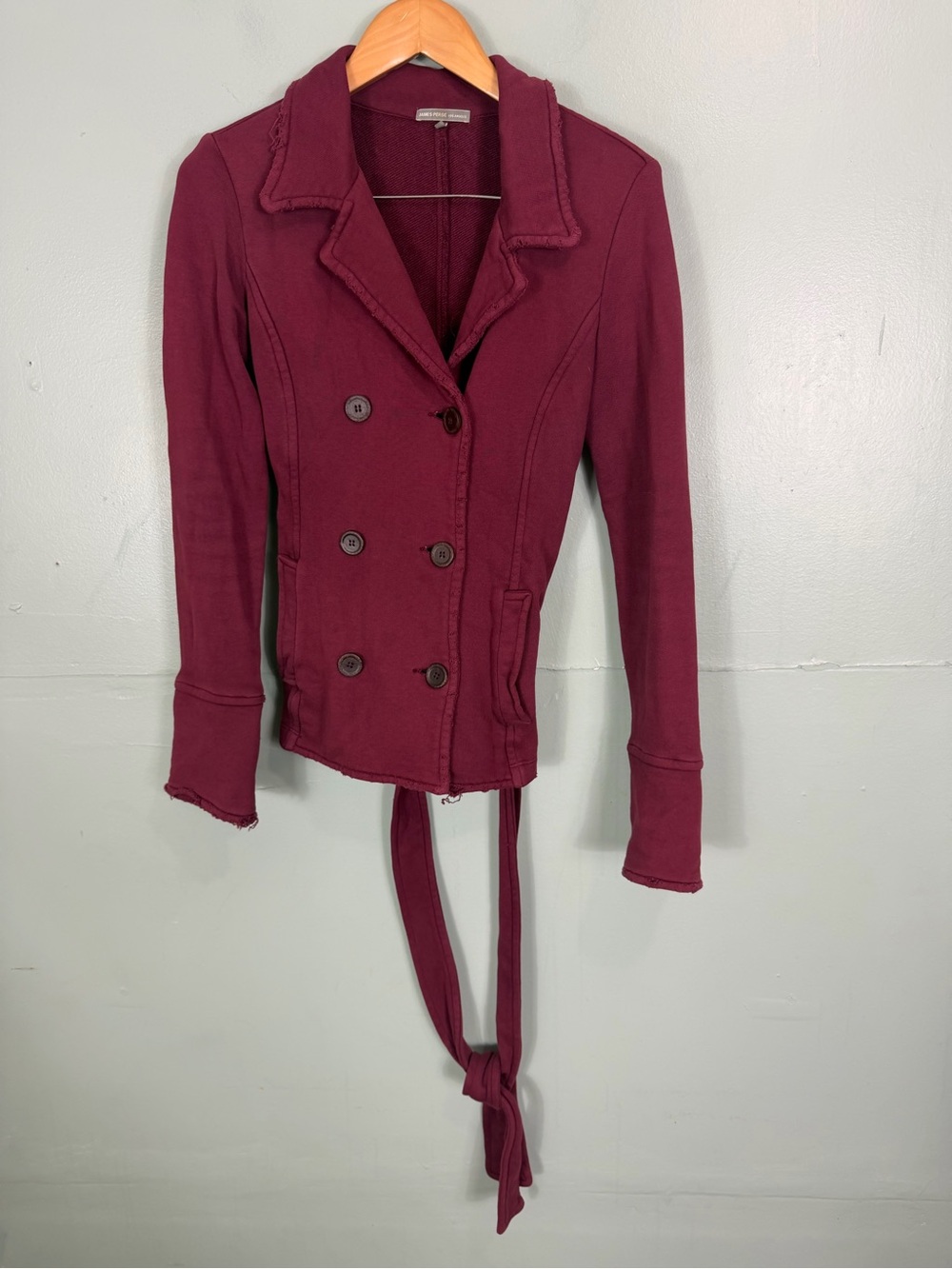 James Perse Red Burgundy Double Breasted Jacket Medium Belted